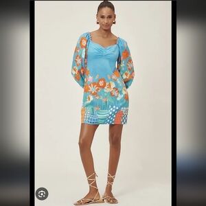 Farm Rio Mini Dress Floral Print Blue